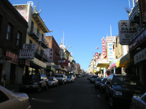 looking up Pacific, undistinguished Chinatown street