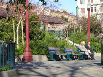 Portsmouth Square (Chinatown Park), SF: men on benches