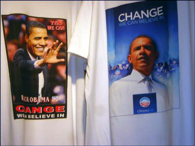 display of Obama t-shirts, Union Station Mall, St. Louis