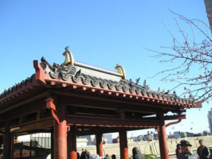 pigeons on pagoda, Portsmouth Square